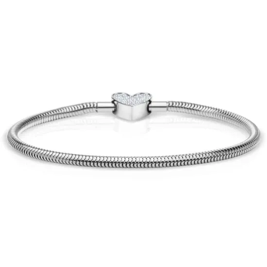 BERING Armband Arctic Symphony silberfarben Schlangenkette Herz mit Zirkonia 21 cm
