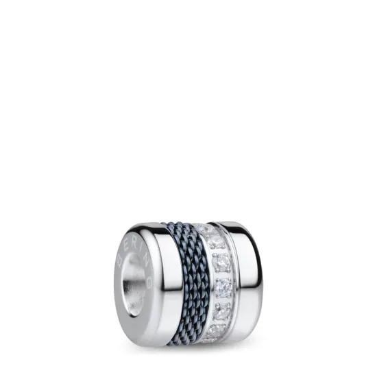 BERING Charm Edelstahl mit Mesh blaugrau, Zirkonia Friends4Ever-1