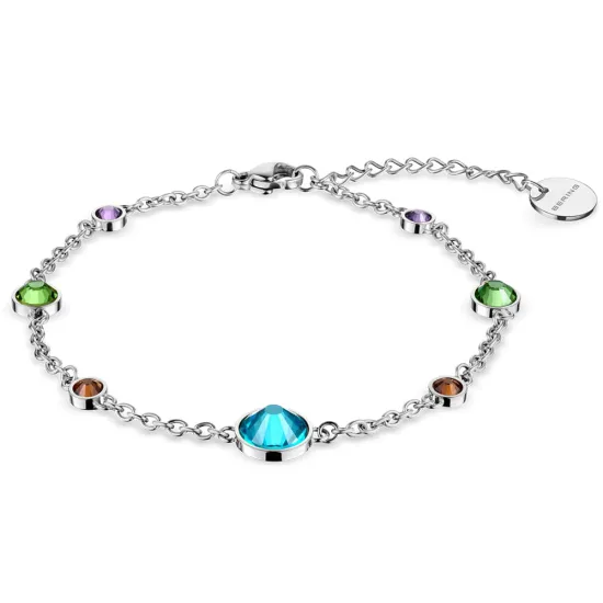 BERING Damenarmband Edelstahl glänzend mit bunten Steinen 18 cm 652-17-180