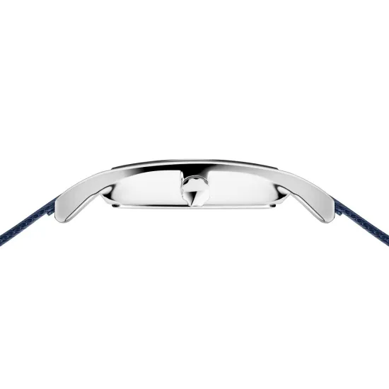 BERING Damenuhr eckig blau mit Milanaiseband und Zirkonias 10426-397-S