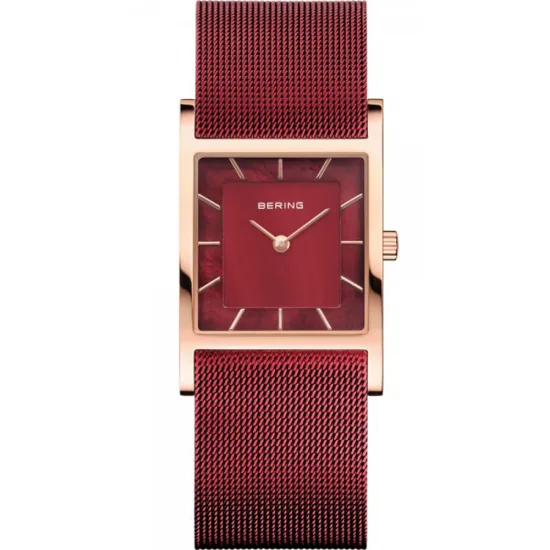 BERING Damenuhr eckig in rot rosegoldfarben mit Milanaiseband 10426-363-S