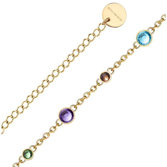 BERING Halskette Edelstahl goldfarben glänzend mit bunten Steinen 45 cm 443-27-450