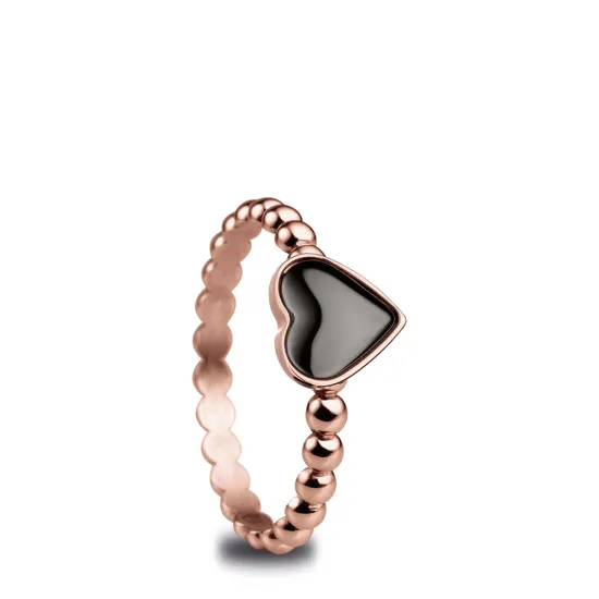 BERING Innenring schmal rosegoldfarben Herz in schwarz Gr. 65 552-36-91