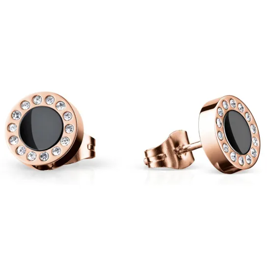 BERING Ohrstecker rund aus Edelstahl IP rosegold Keramik schwarz Zirkonia 707-360-05