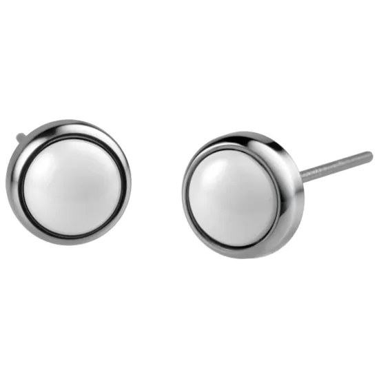 BERING Ohrstecker rund aus Edelstahl silberfarben Keramik weiss