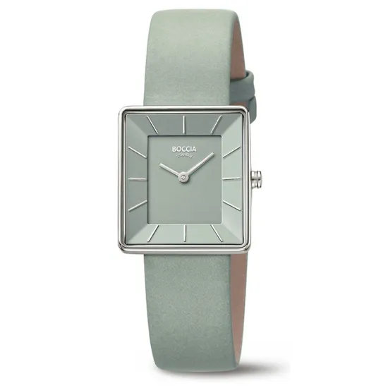 Boccia Damenuhr Titan eckig Lederband grün 3351-07