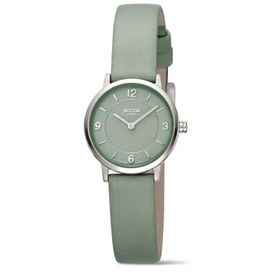 Boccia Damenuhr Titan silberfarben Saphirglas Lederband grün 3371-01