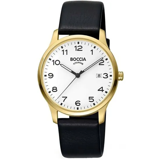 Boccia Armbanduhrr Titan goldfarben mit Lederband 3620-08
