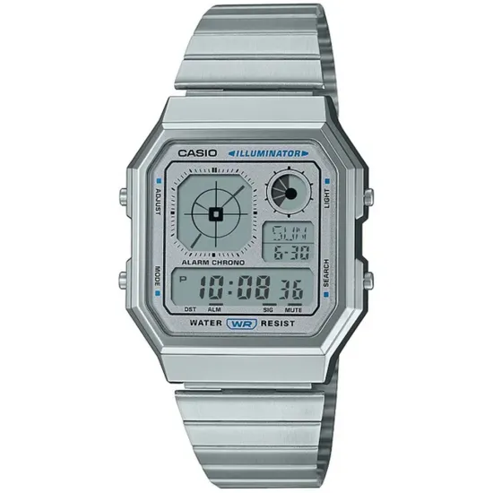 Casio Edgy Collection Digitaluhr silberfarben grau Vintage Look A130WE-7AEF