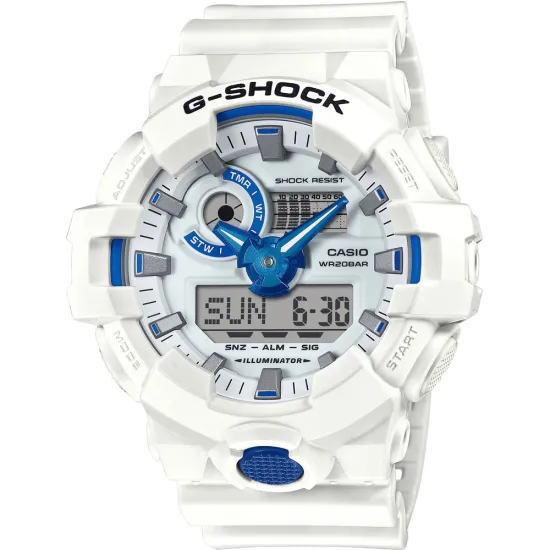 Casio G-Shock Armbanduhr weiss blau analog digital mit Kunststoffband GA-700HDS-7AER