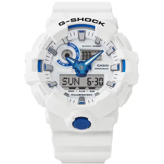 Casio G-Shock Armbanduhr weiss blau analog digital mit Kunststoffband GA-700HDS-7AER