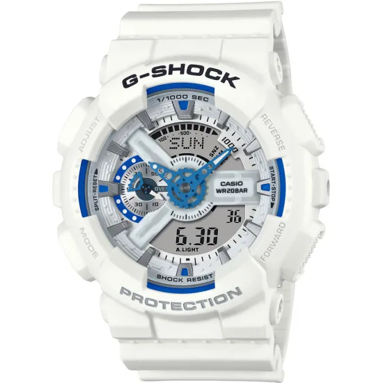 Casio G-Shock Armbanduhr weiss blau mit Resinband GA-110HDS-7AER