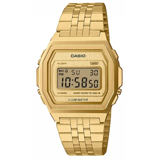 Casio Vintage Armbanduhr eckig digital Edelstahlband goldfarben A1000G-9EF