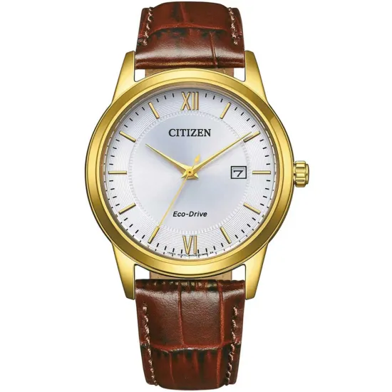 Citizen Eco Drive Herrenuhr Solar goldfarben mit braunem Lederband AW1782-11A