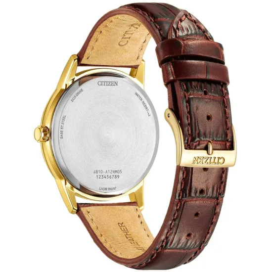 Citizen Eco Drive Herrenuhr Solar goldfarben mit braunem Lederband AW1782-11A
