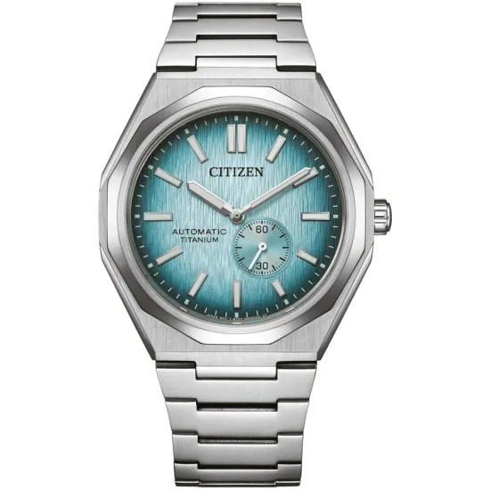 Citizen Herrenuhr Zenshin 60 Automatik Titan Zifferblatt hellblau NK5020-58L