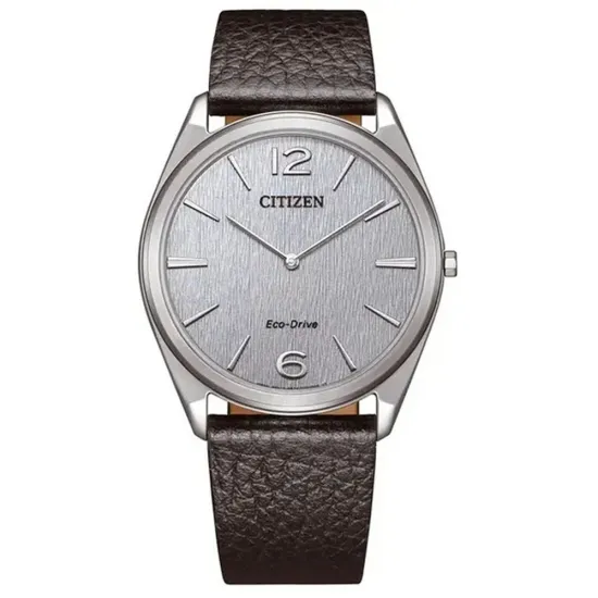 Citizen Suratto EcoDrive Solar Armbanduhr silberfarben Lederband schwarz AR3120-16A