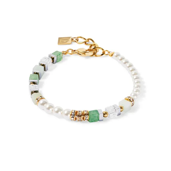 Coeur de Lion Armband Edelstahl goldfarben grün Crystal Pearls 4354/30-0500