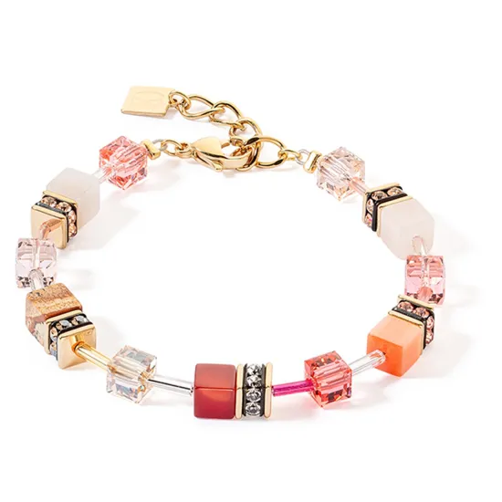 Coeur de Lion Armband GeoCUBE Iconic Precious Edelstahl goldfarben rot beige 4905/30-0310
