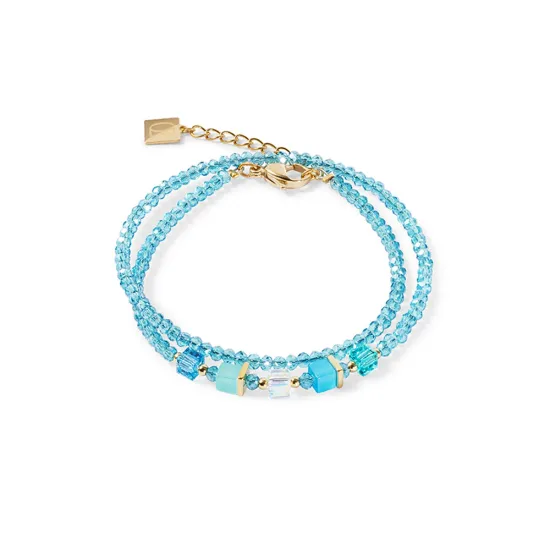 Coeur de Lion Armband Mini Cubes hellblau Edelstahl goldfarben doppelreihig 4464/30-0600