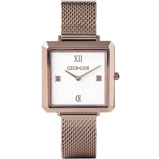 Coeur de Lion Damenuhr Iconic Square Brilliant White Milanaise Edelstahl Champagne 7625/70-1128