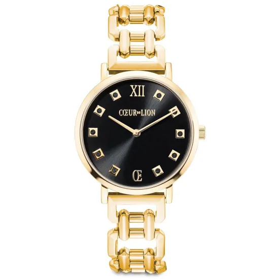 Coeur de Lion Damenuhr rund Brilliant Glamourous Black Statement goldfarben 7612/74-1613