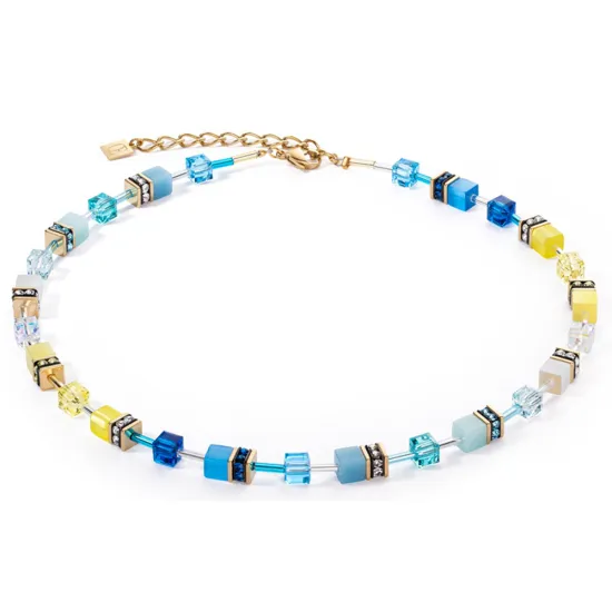 Coeur de Lion GeoCube Halskette Edelstahl goldfarben türkis gelb 2838/10-0601