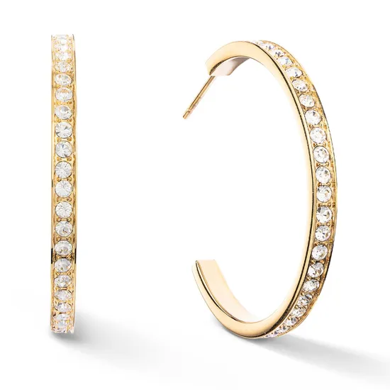 Coeur de Lion Ohrringe Creolen Edelstahl goldfarben kristall weiß 0128/21-1816