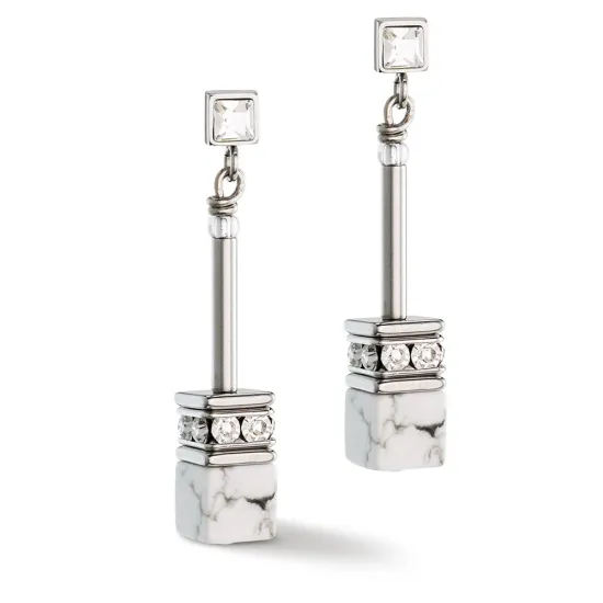 Coeur de Lion Ohrringe Geo CUBE Iconic Nature Chain Edelstahl silberfarben weiß 3035/21-1400