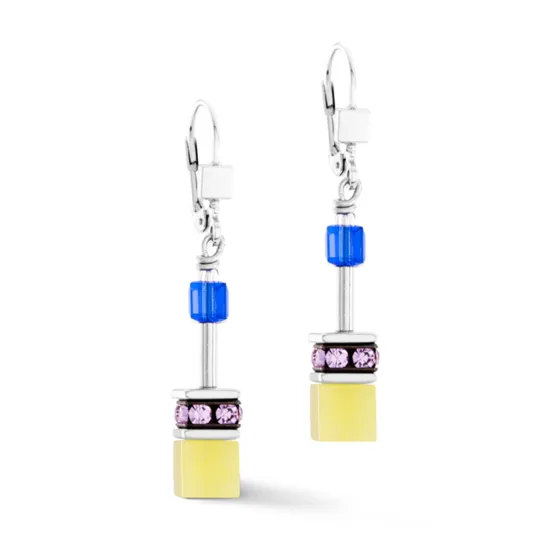 Coeur de Lion Ohrringe GeoCube Iconic Edelstahl blau gelb 2838/20-1591