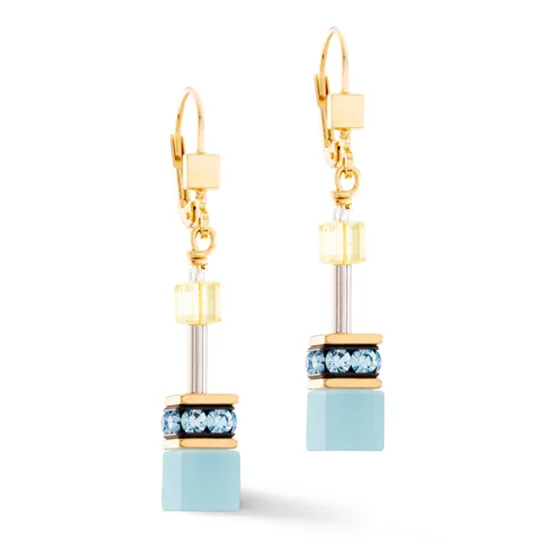 Coeur de Lion Ohrringe GeoCube Iconic Edelstahl goldfarben türkis gelb 2838/20-0601