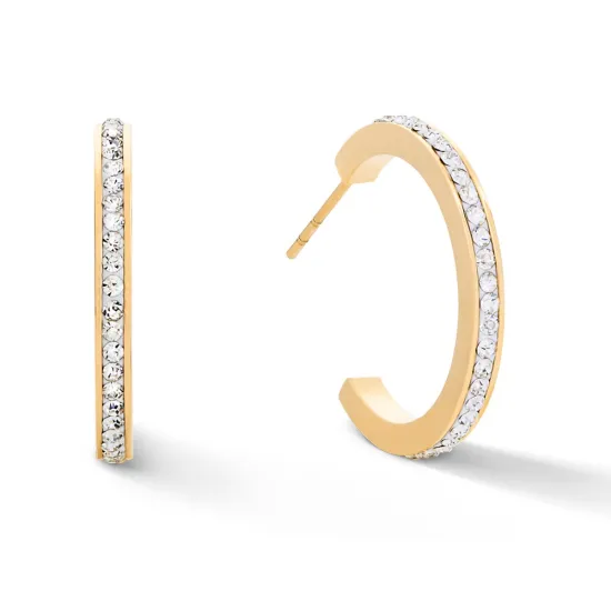 Coeur de Lion Ohrstecker Creole Edelstahl goldfarben Kristalle weiß 0139/21-1816