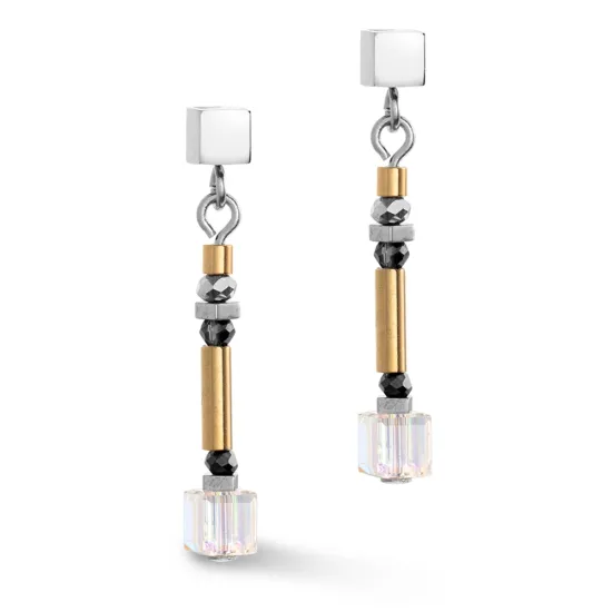 Coeur de Lion Ohrstecker Edelstahl Cube Sparkling grau gold 5027/21-1216