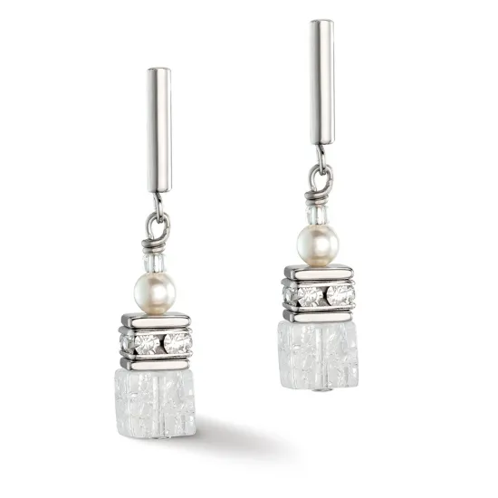 Coeur de Lion Ohrstecker GeoCUBE Precious Fusion Pearls Edelstahl silberfarben weiß 5086/21-1400