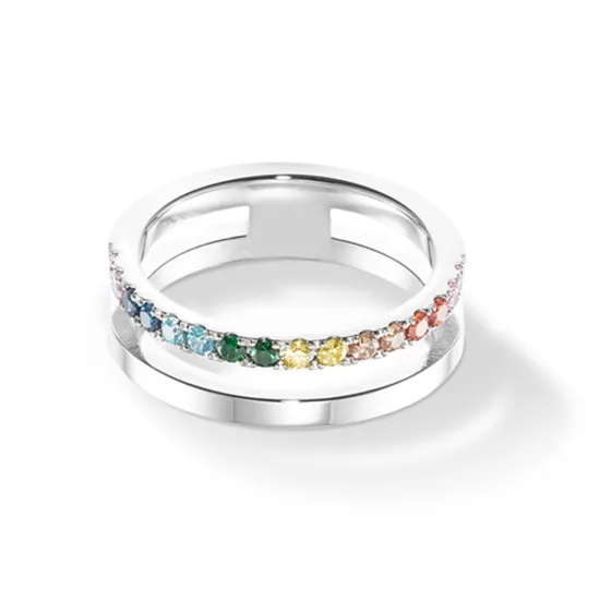 Coeur de Lion Ring Edelstahl doppelreihig Zirkonia bunt Gr. 54 0136/40-1517
