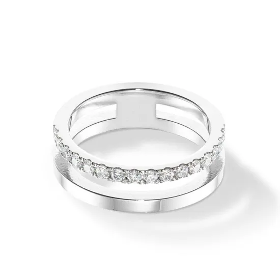 Coeur de Lion Ring Edelstahl doppelreihig Zirkonia weiss Gr. 56 0136/40-1817