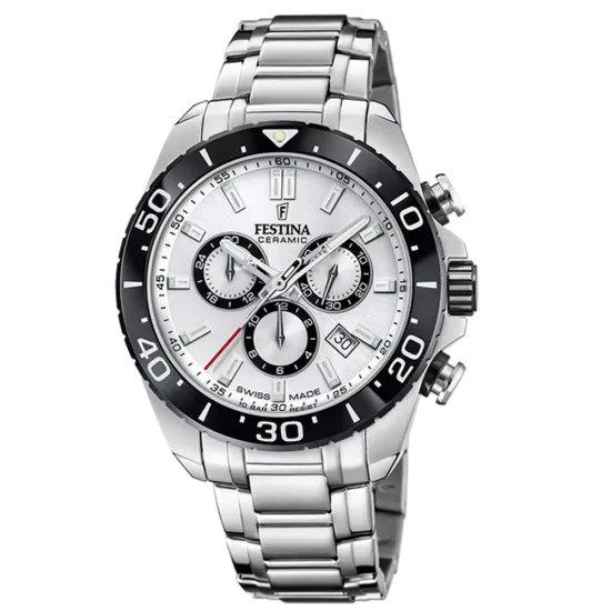 Festina Herrenuhr Swiss Made Chronograph silberfarben schwarz Ceramic F20042/1