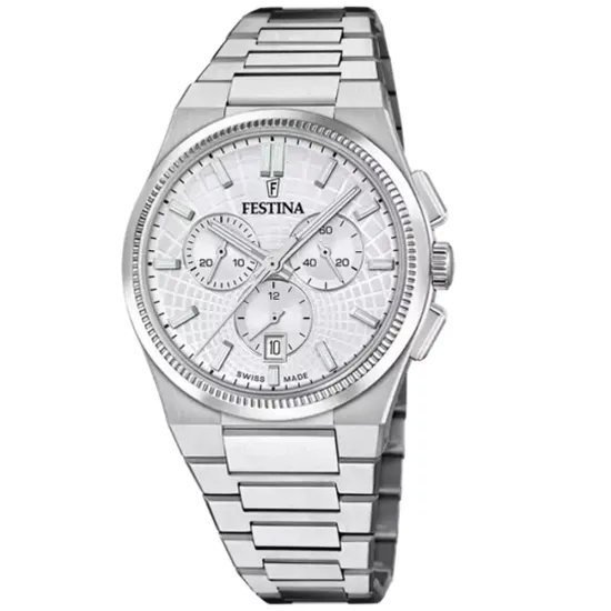 Festina Montre Rive Swiss Made Herrenuhr Quarz silberfarben Chronograph F20059/1