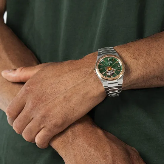 Festina Rive Swiss Made Herrenuhr Automatik Edelstahl rosegoldfarben grün F20061/3