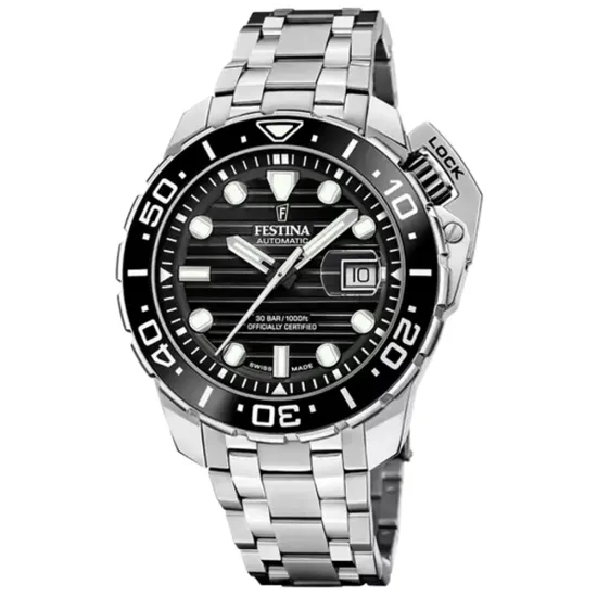 Festina Swiss Made Diver Taucheruhr Automatik silberfarben schwarz F20043/6