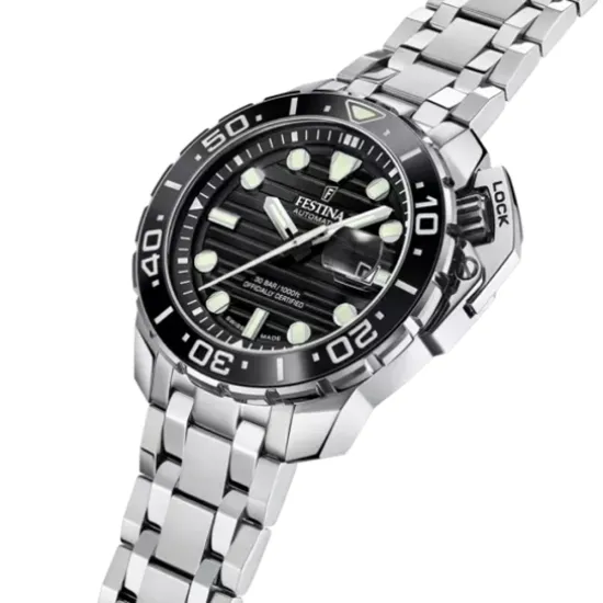 Festina Swiss Made Diver Taucheruhr Automatik silberfarben schwarz F20043/6