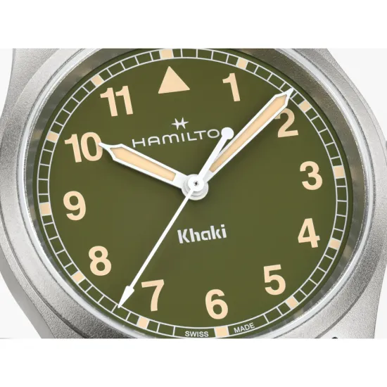 HAMILTON Armbanduhr Khaki Field 33 mm Edelstahlband Zifferblatt olivgrün H69301160