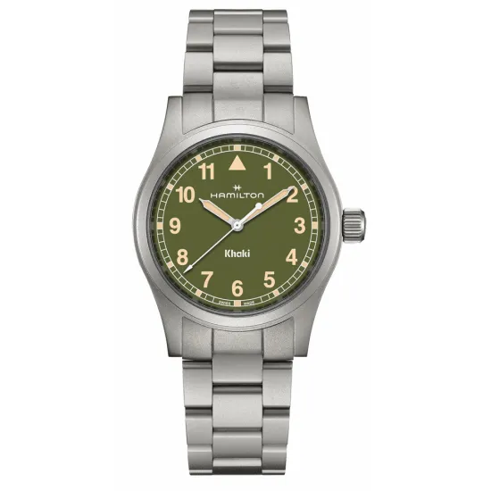 HAMILTON Armbanduhr Khaki Field 38 mm Edelstahlband Zifferblatt olivgrün H69401160