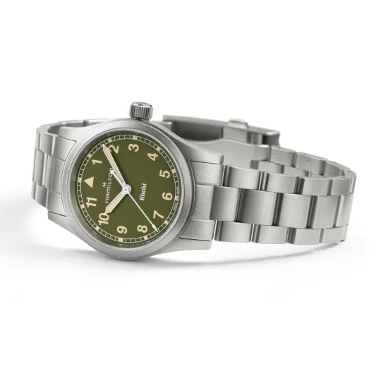 HAMILTON Armbanduhr Khaki Field 38 mm Edelstahlband Zifferblatt olivgrün H69401160