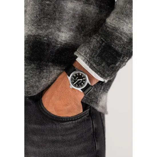 HAMILTON Armbanduhr Khaki Field 38 mm silberfarben schwarz mit Textilband H69401430