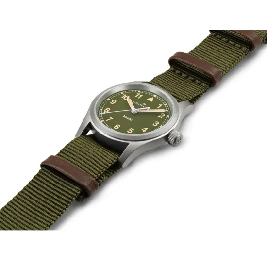 HAMILTON Armbanduhr Khaki Field 38 mm silberfarbenTextilband olivegrün H69401960