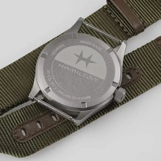 HAMILTON Armbanduhr Khaki Field 38 mm weiss silberfarben Textilband olivegrün H69401910