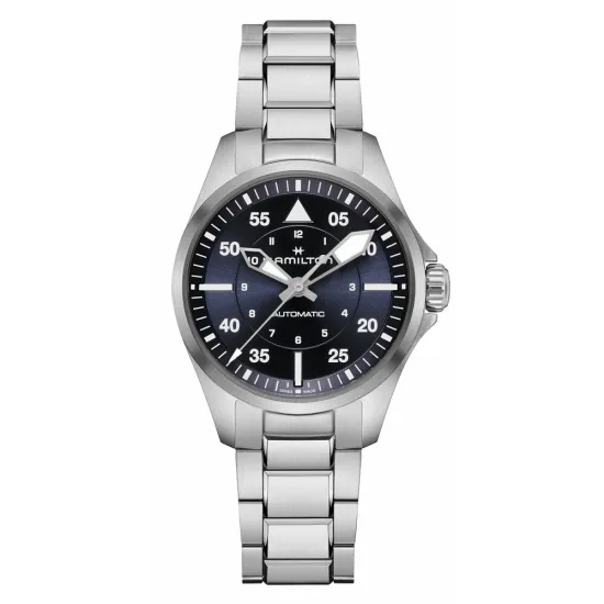 HAMILTON Herrenuhr Automatik Khaki Aviation Pilot silberfarben blau 36mm H76215140