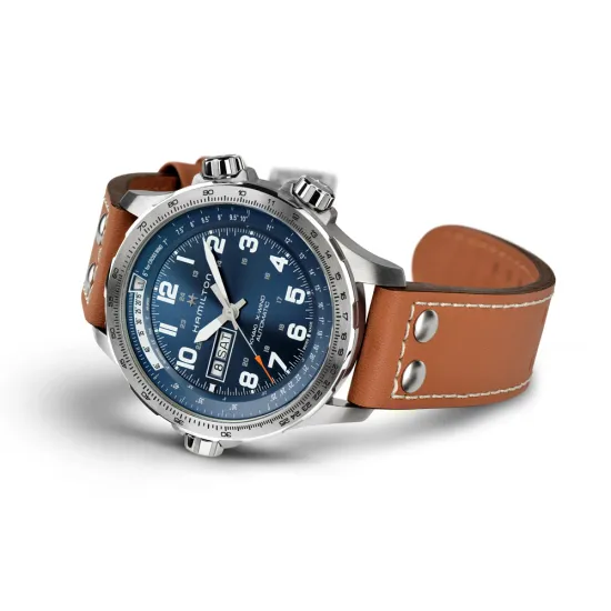 HAMILTON Herrenuhr Automatik Lederarmband Khaki Aviation X-Wind Day Date H77765541