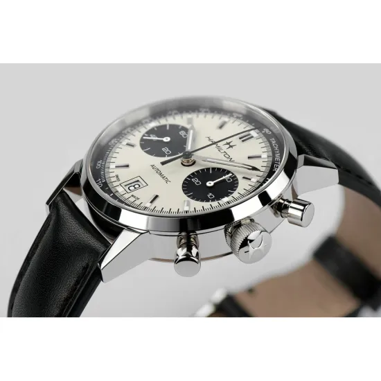 HAMILTON Herrenuhr Edelstahl Lederarmband Intra-Matic Automatik Chrono H38416711